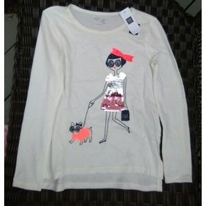 new Gap girls S 6-7  shirt top sweater sequin off white long sleeve cotton